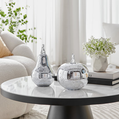Martarius 2-Piece Textured Metallic Glass Apple and Pear Sculptures 