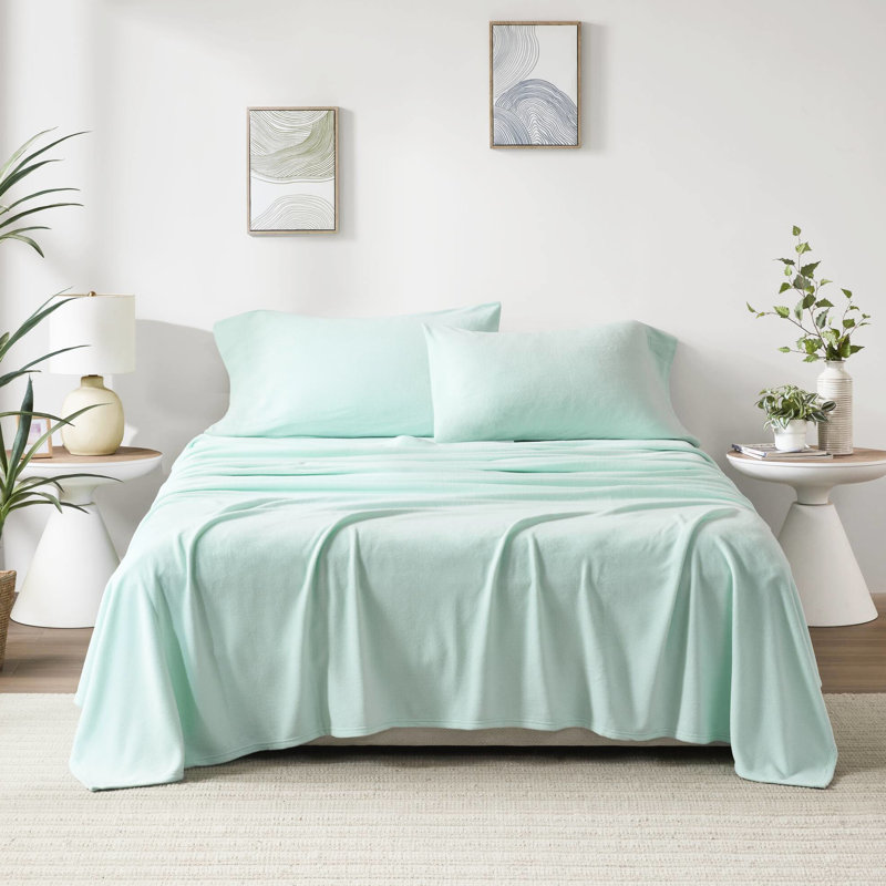 Ensemble de 3 draps simples TG - 100% molleton, doux et douillet, pelucheux, lavable à la machine, livré avec un drap plat, des draps-housses et une taie d'oreiller, 1 drap plat et draps