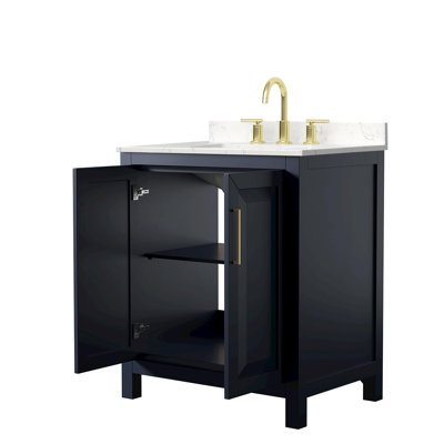Daria 30 Inch Single Bathroom Vanity in Dark Blue, Carrara Cultured Marble Countertop, Undermount Square Sink (3-Hole), Brushed Gold Trim