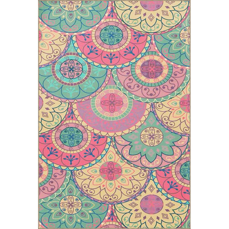 Pink Tones Disk Patterned Modern Decorative Machine Washable Rug, Runner 4'11" x 9'10" Rug Pad Included