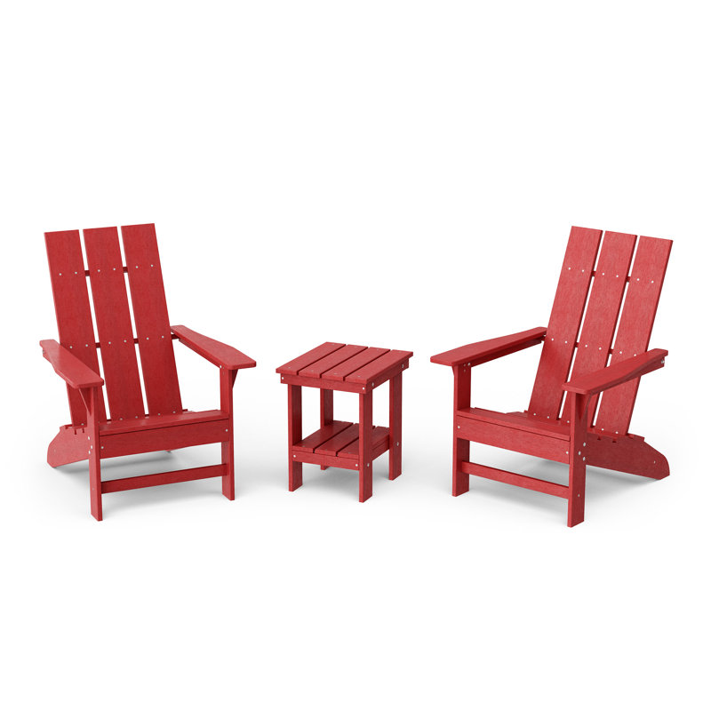 Avilez 3-Piece Modern Adirondack Set With Side Table, Cardinal Red