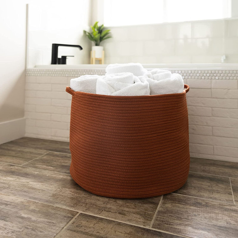 Laundry Cotton Basket, Brown, 14" H x 20" W x 20" D