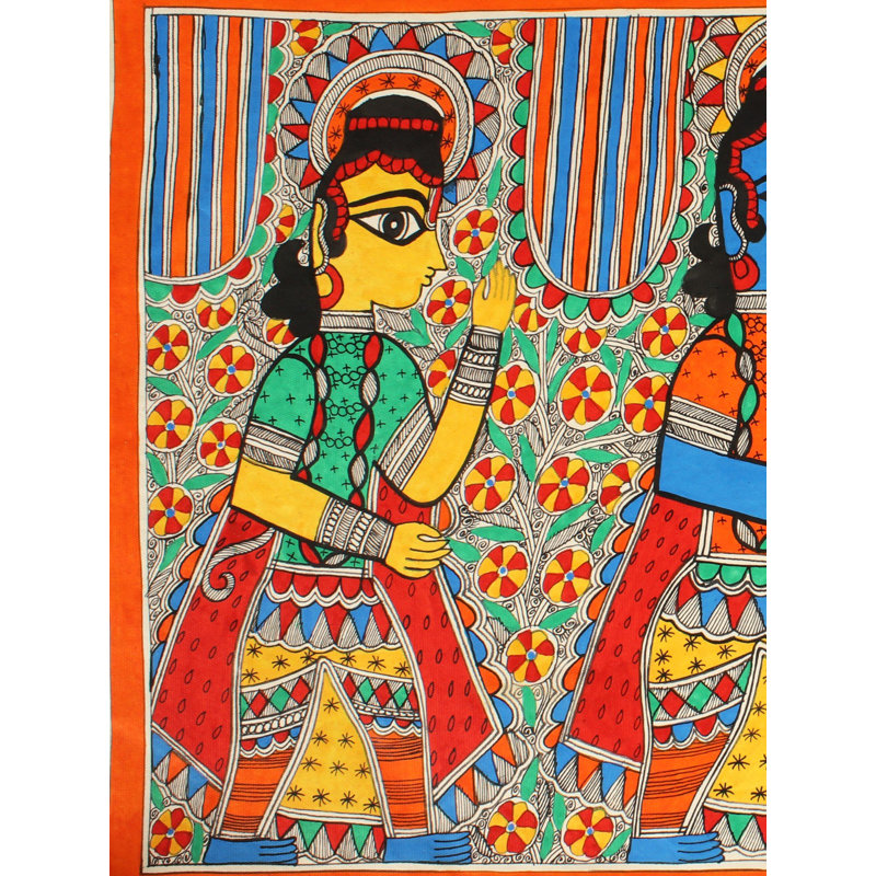 Rama - Sita Jaimala | Peinture Madhubani | Couleurs naturelles sur papier fait à la main