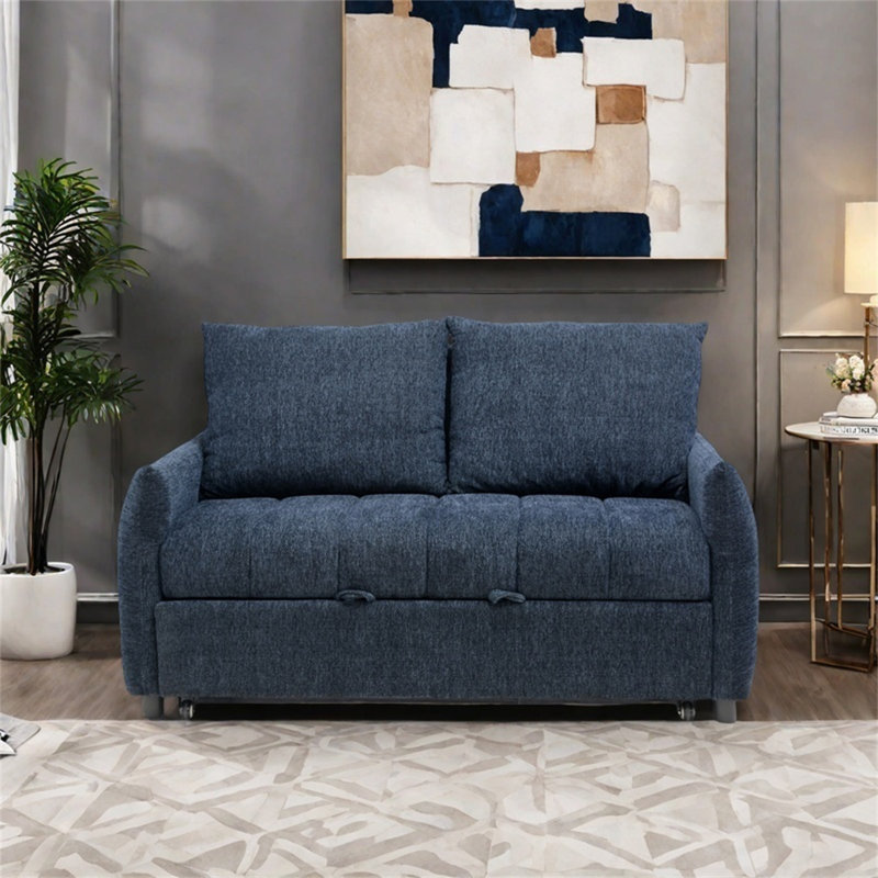 Canapé-lit de 57,48 po en tissu bleu marine avec dossier réglable