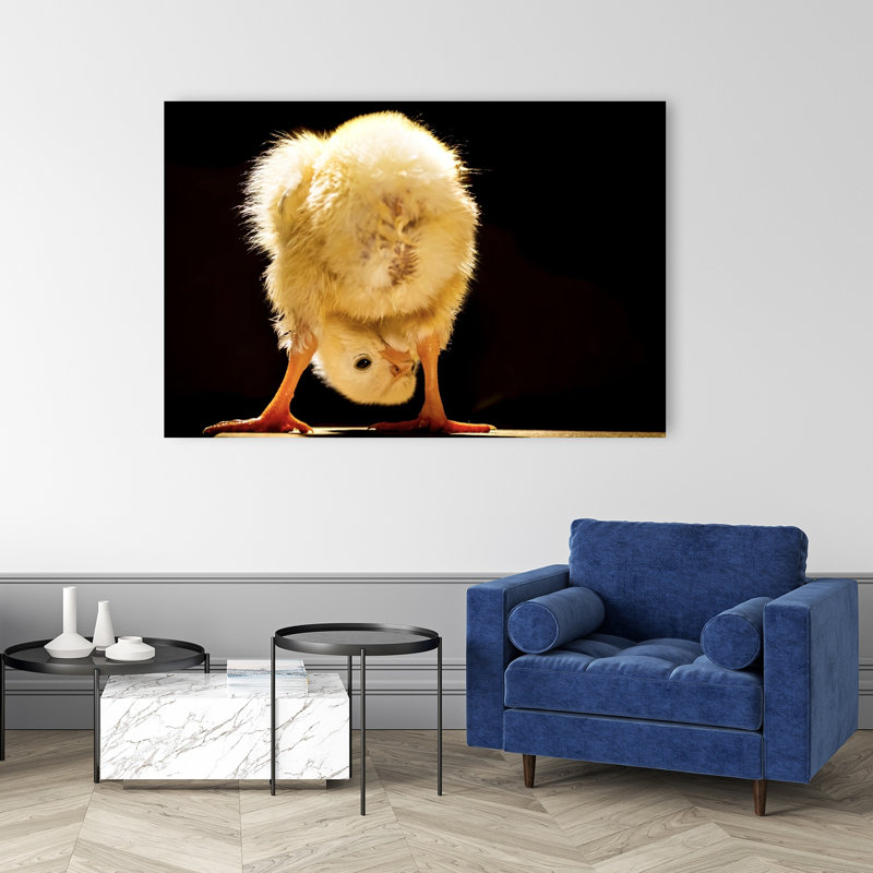 «Curious Yellow Chick Abstract Contemporary Bird Landscape Nature», reproduction d'art mural, 40" H x 60" W