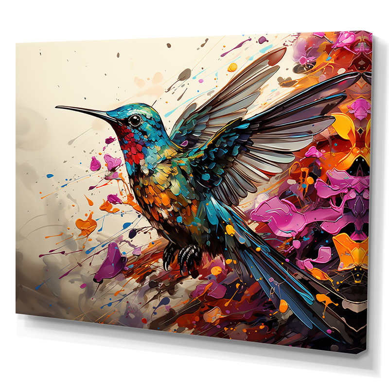 Colibri coloré, battement d'aile, merveille 3 - Art mural colibri, Toile tendue, H 30 po x l 40 po x P 1,5 po