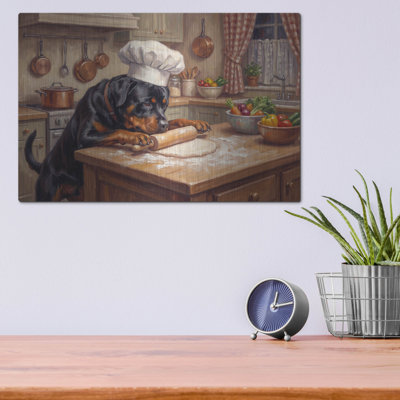  'Rottweiler In The Kitchen' by Rich Monet Metal Wall Art, 16" x 12"