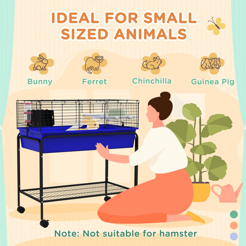 Blue Two-Story Small Animal Cage with Stand and Wheels