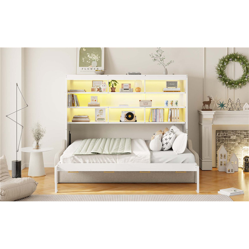 Lit escamotable avec canapé escamotable Murphy, tablettes de rangement intégrées et éclairage DEL, Lit double
