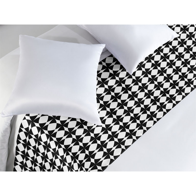 Ambesonne Crazy Art Bed Runner Symmetric Abstract Shapes Charcoal Grey and White, King