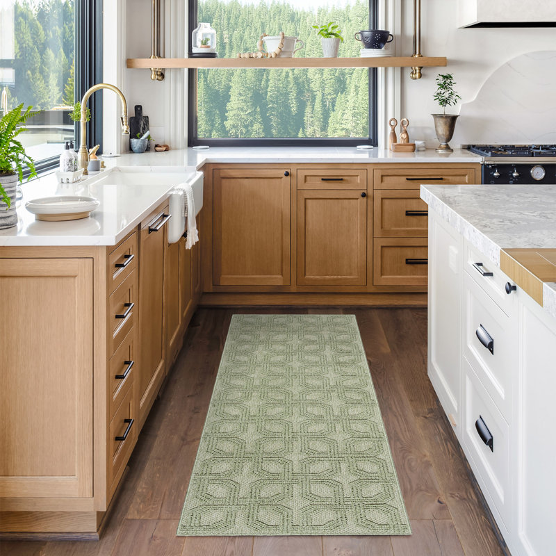 High-Low Loop Pile Indoor Area Rug, Light Sage Green Modern Geometric Polyester Rug for Living Room & Bedroom – Nylah Haley