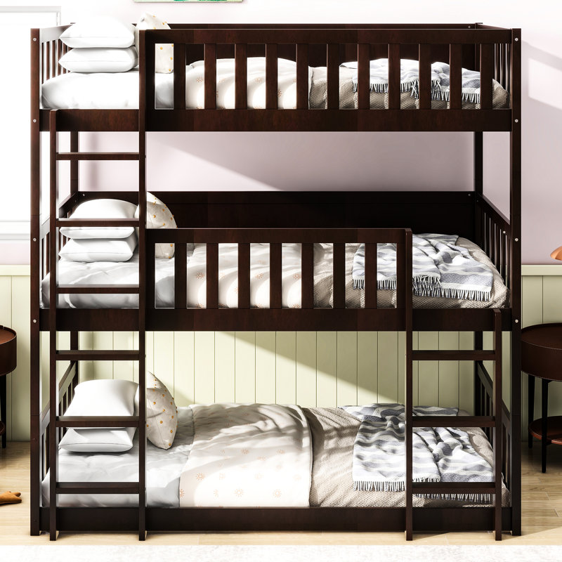 Lit simple superposé en bois d'hévéa simple, détachable, échelles et garde-corps pour chambre à coucher au-dessus d'un lit simple en bois