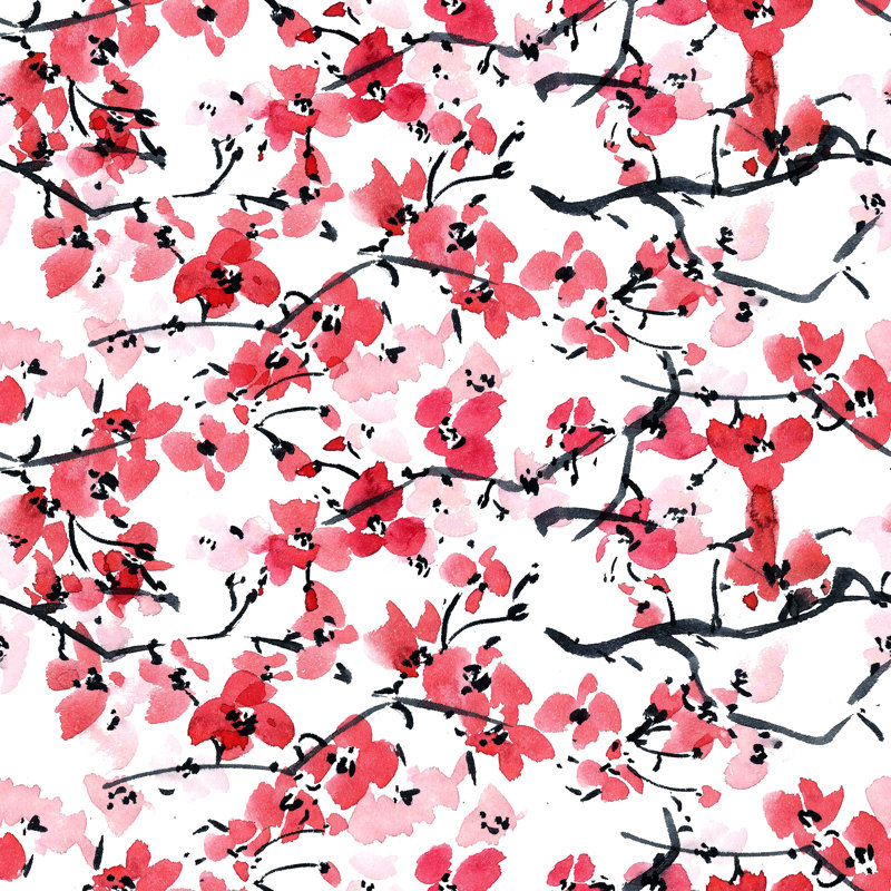 Johnsie Sakura Flowers by Ola_Tarakanova - Wrapped Canvas Painting, 51cm H x 51cm W x 3.8cm D