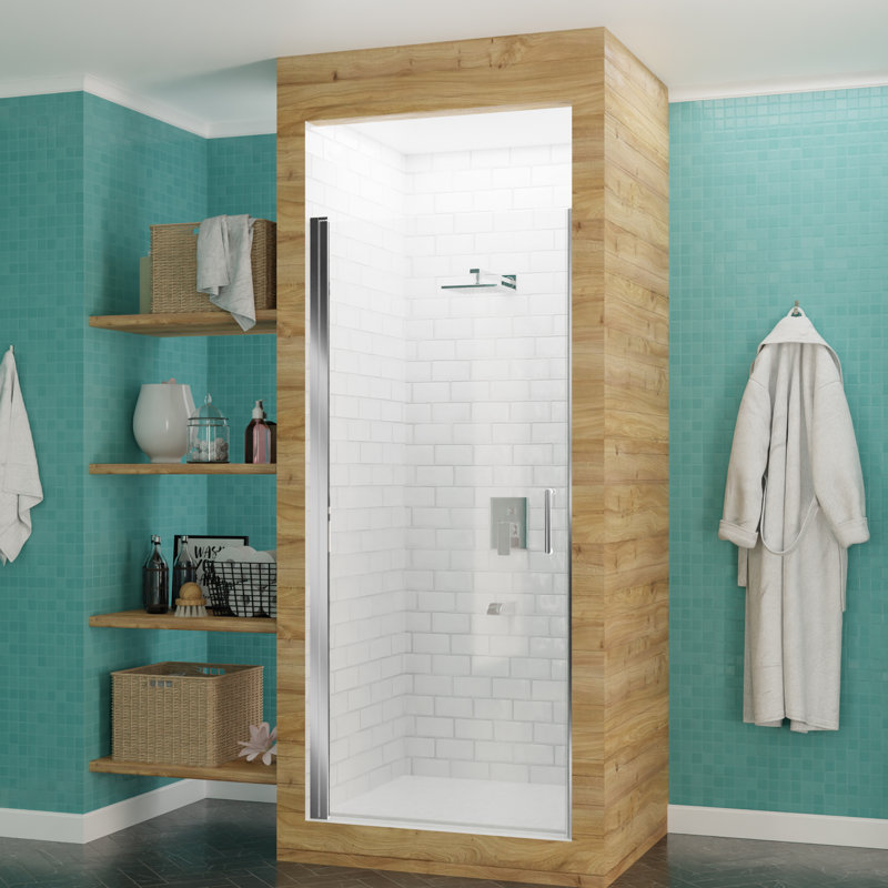Porte de douche à charnière demi-cadre l 29 po x H 72 po Lancer Series, Chrome poli