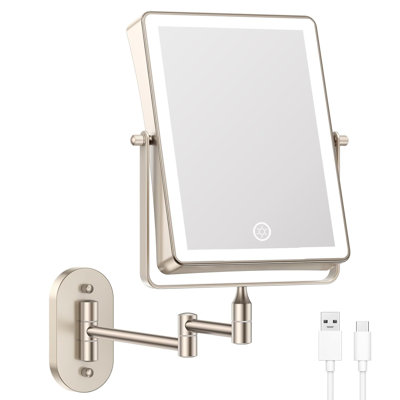 Aaliegha Metal Rectangle LED Lighted Magnifying Wall Mounted Bathroom Vanity Makeup Mirror