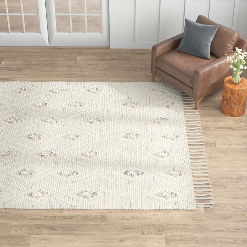 Hindelang Hand Loomed Wool/Jute/Cotton Geometric Rug in Gray/Ivory, Rectangle 8' x 10'