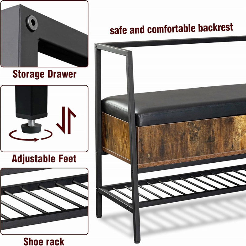 Storage Shoe Bench With Padded Seat, Entryway Bench