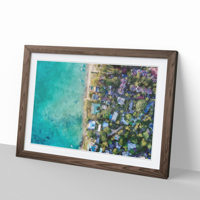 View Above Mauritius - Picture Frame Painting, Walnut Framed, 36cm H x 48cm W x 2cm D