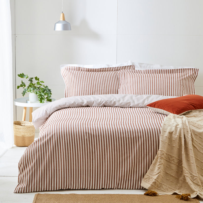 Hebden Mélange Stripe 100% Cotton Duvet Cover Set, Double Duvet Cover + 2 Standard Pillowcases, Forest Green