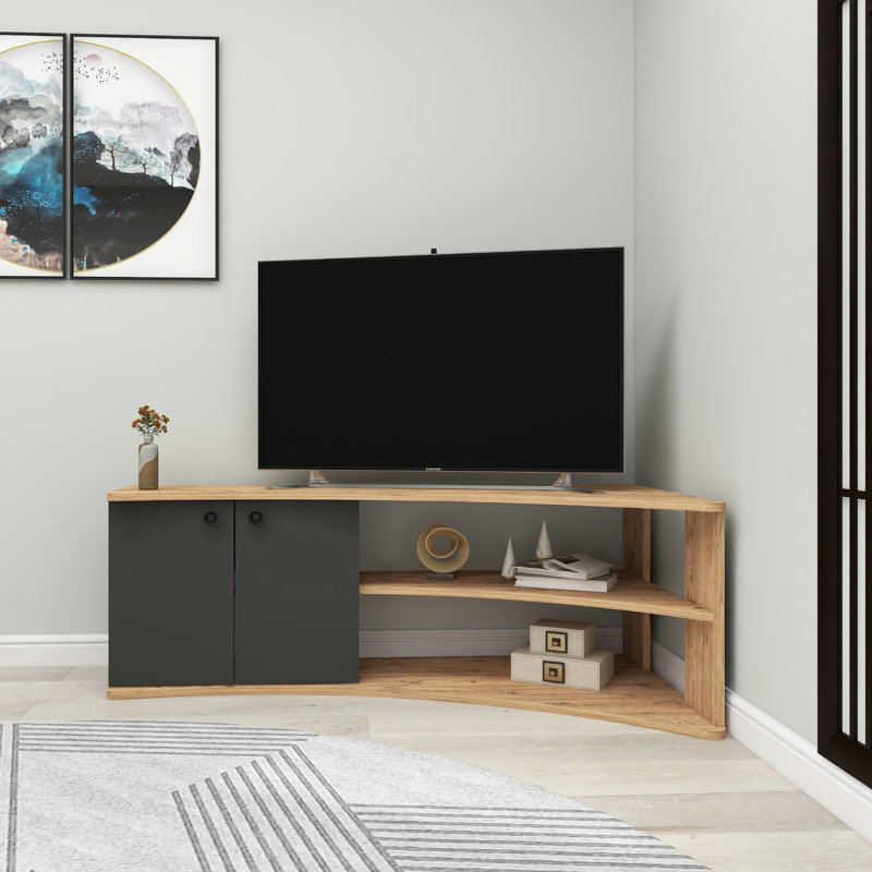 Meuble télé Bianchina, pin atlantique et anthracite, 53,5 po x 29,5 po x 26,6 po | 100% panneau de particules enduit de mélamine, épaisseur: 0,71 pouce | Conception élégante pour le salon et les espaces de divertissement, durable et élégante