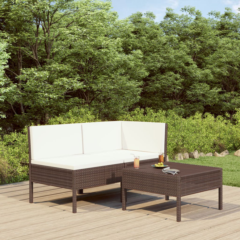 Chaise longue avec coussins 3 pièces Ingi, Blanc crème, Brun