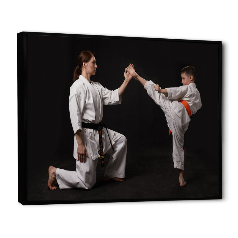 " Karate Kick Training ", Black Floater Framed, 24" H x 32" W