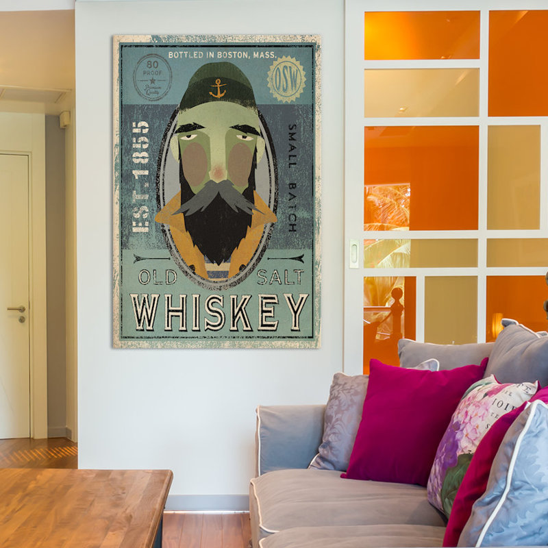 «Old Salt Whiskey» (pêcheur V) - reproduction d'art sur toile tendue, H 26 po x l 18 po x P 1,5 po