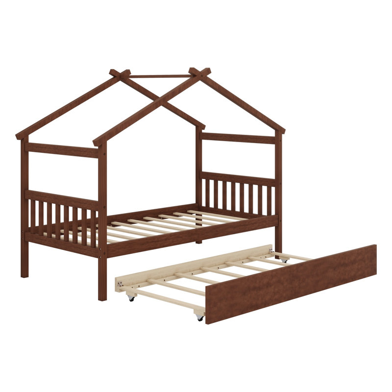 Lit en bois avec lit gigogne, Noyer