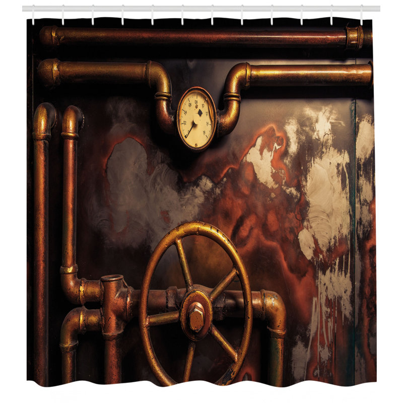Industrial Dark Orange Umber Fabric Shower Curtain with Hooks