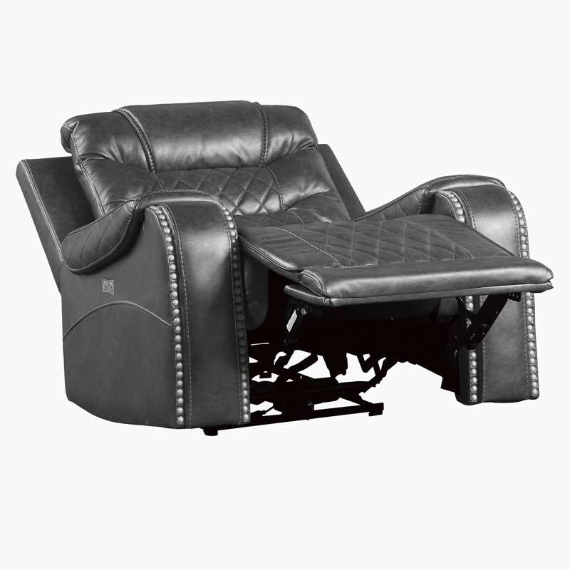 Denby 40" Traditional Faux Leather Power Recliner with One-touch power control with adjustable positions, Sophisticated Nailhead Trim