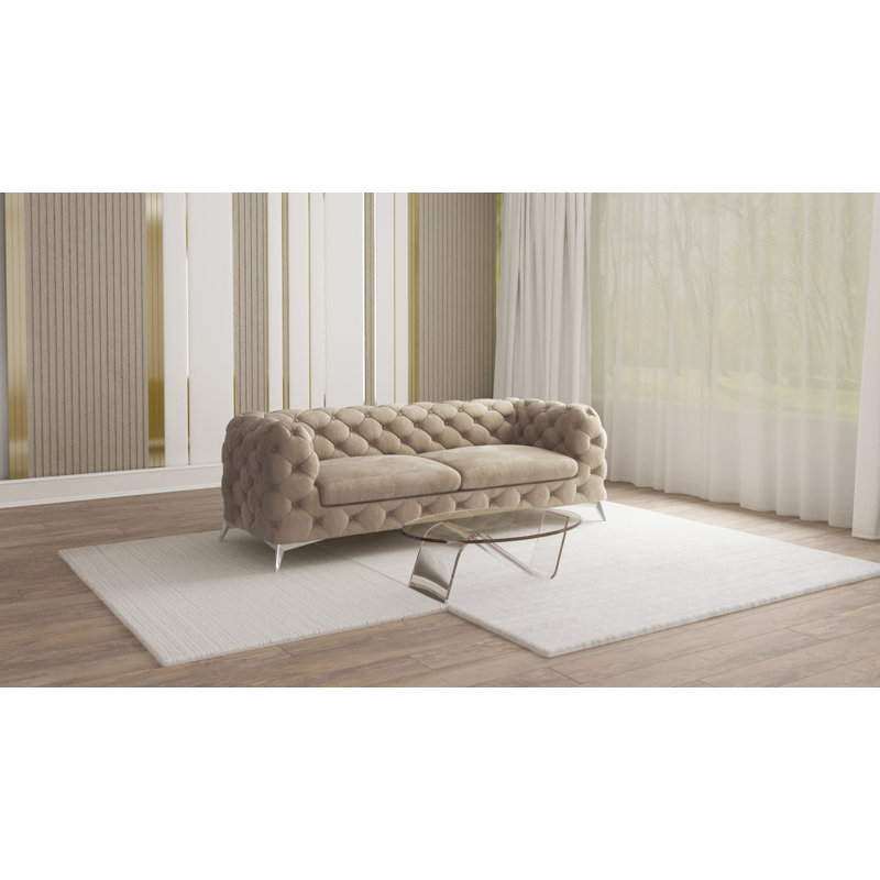 Chesterfield Sofa  3 Seater with Silver Metal Legs, Dark Cream