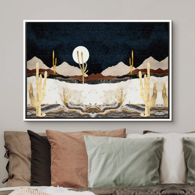 Marble Effect Desert Landscape At Night Abstract Wilderness Illustrations Modern Art Rustic Scenic "" on Canvas -  wall26, FCV-BS01-MOUNTAIN-1912-M28-B.WT-16x24