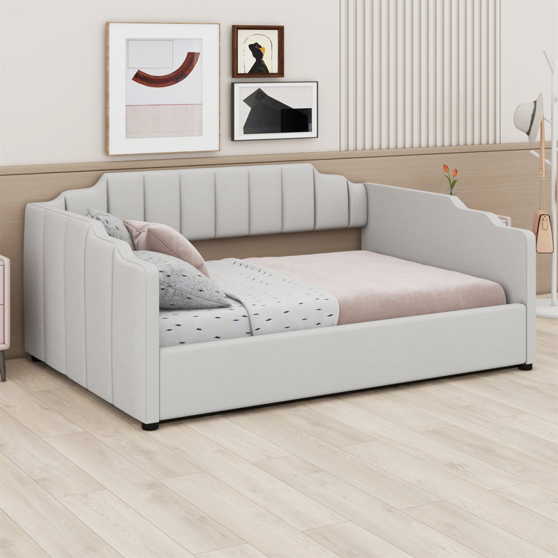 Upholstered Daybed With Underneath Storage, Beige
