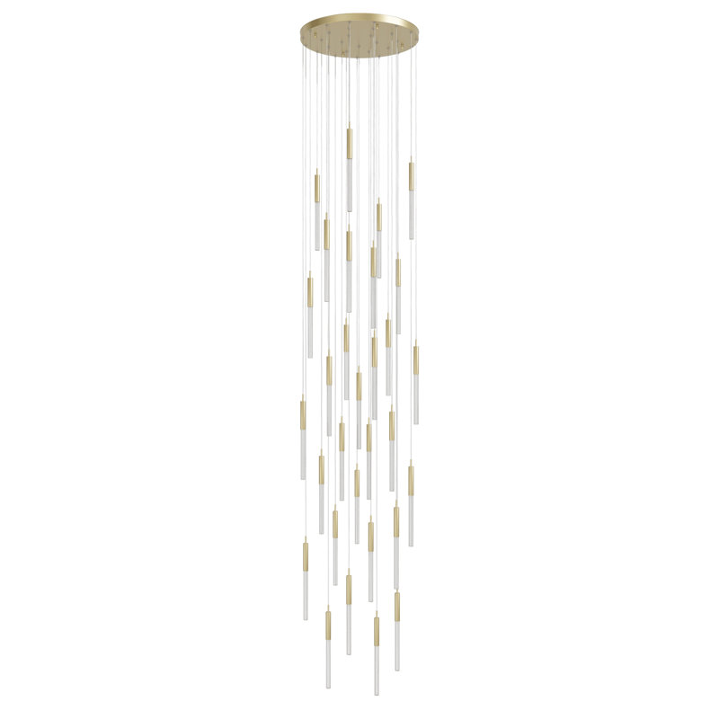 Boa 31-Light Brushed Brass and Glass Cluster Pendant
