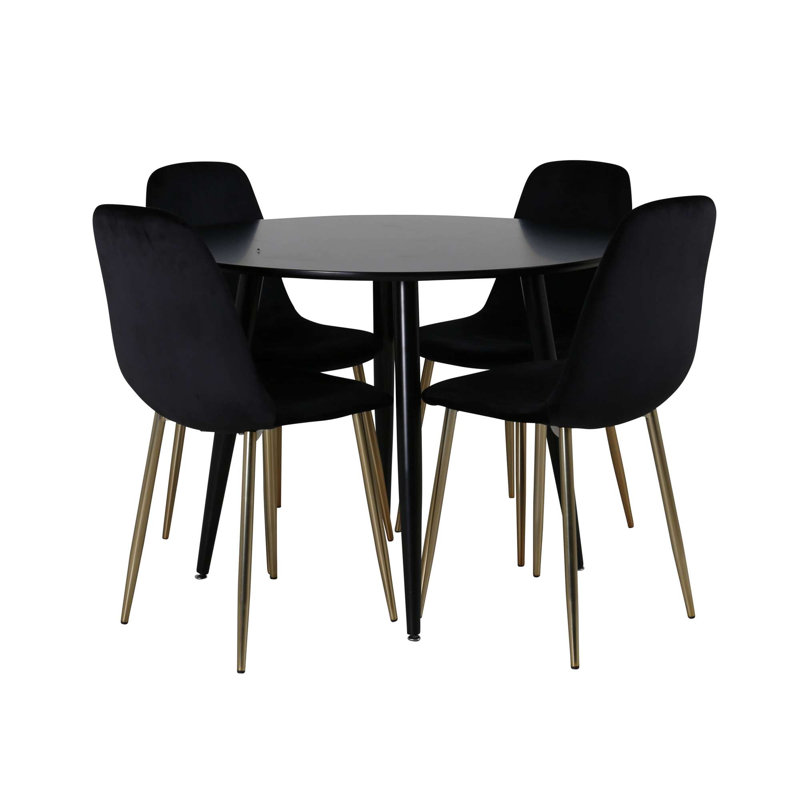 Duneany 4 - Person Dining Set, 86" H x 44" W x 52" D, Black/Gold