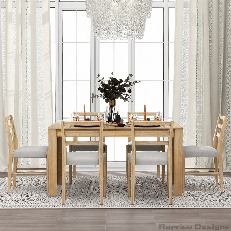 Ensemble de table de salle à manger en bois 7 pièces Farmhouse, Bois naturel délavé