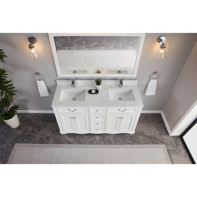 60" Solid Wood Sink Vanity  With 1' Artificial Stone Top, White