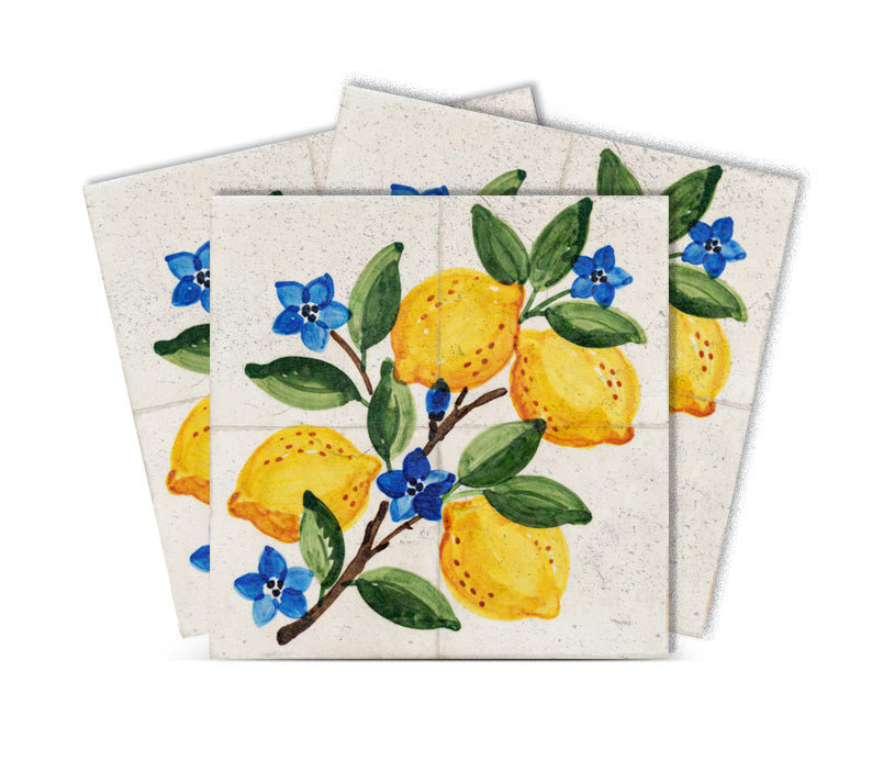 Carreaux de mosaïque autocollants en vinyle « Citron de la côte amalfitaine » de 10 x 10 cm