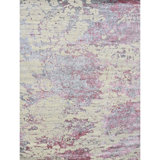 Hand Knotted Abstract Area Rug in Beige/Pink/Light Gray