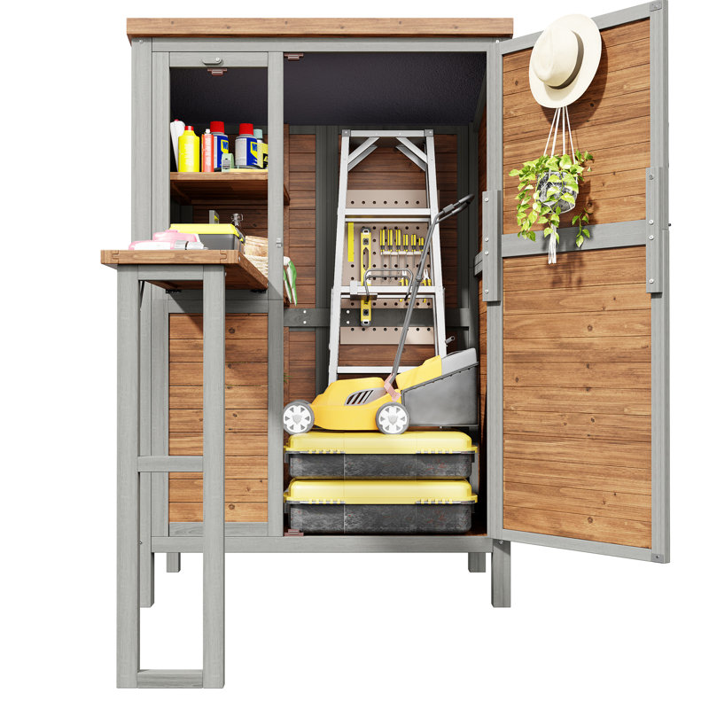 Fir Wood Garden Cabinet With Fold-out Worktop