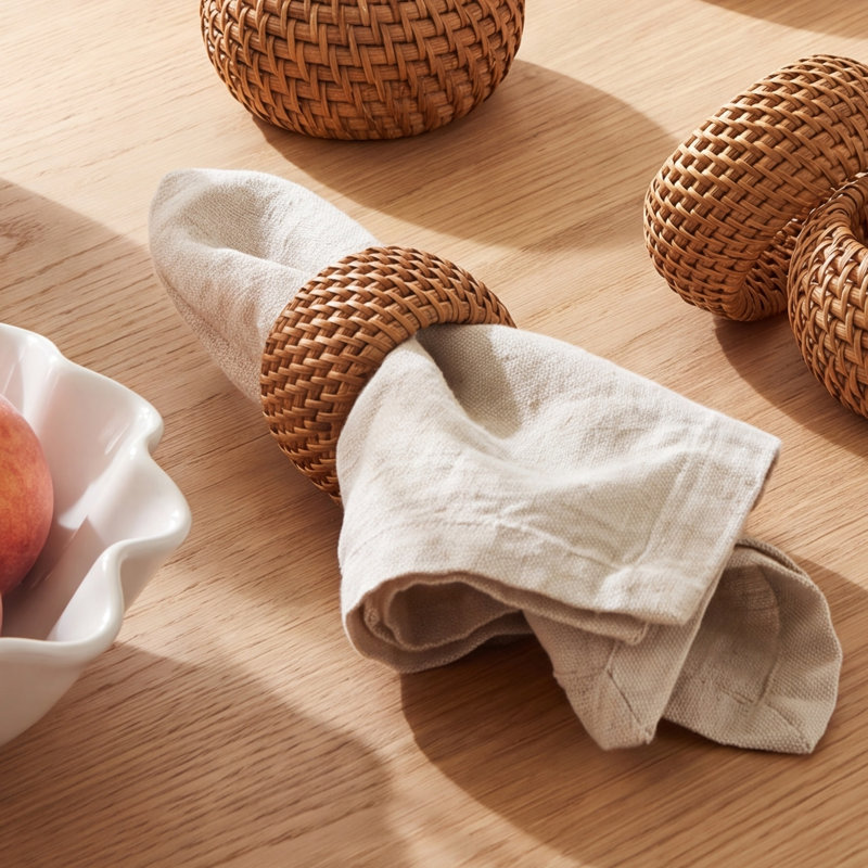 Avignon Collection Rattan Napkin Ring, Caramel