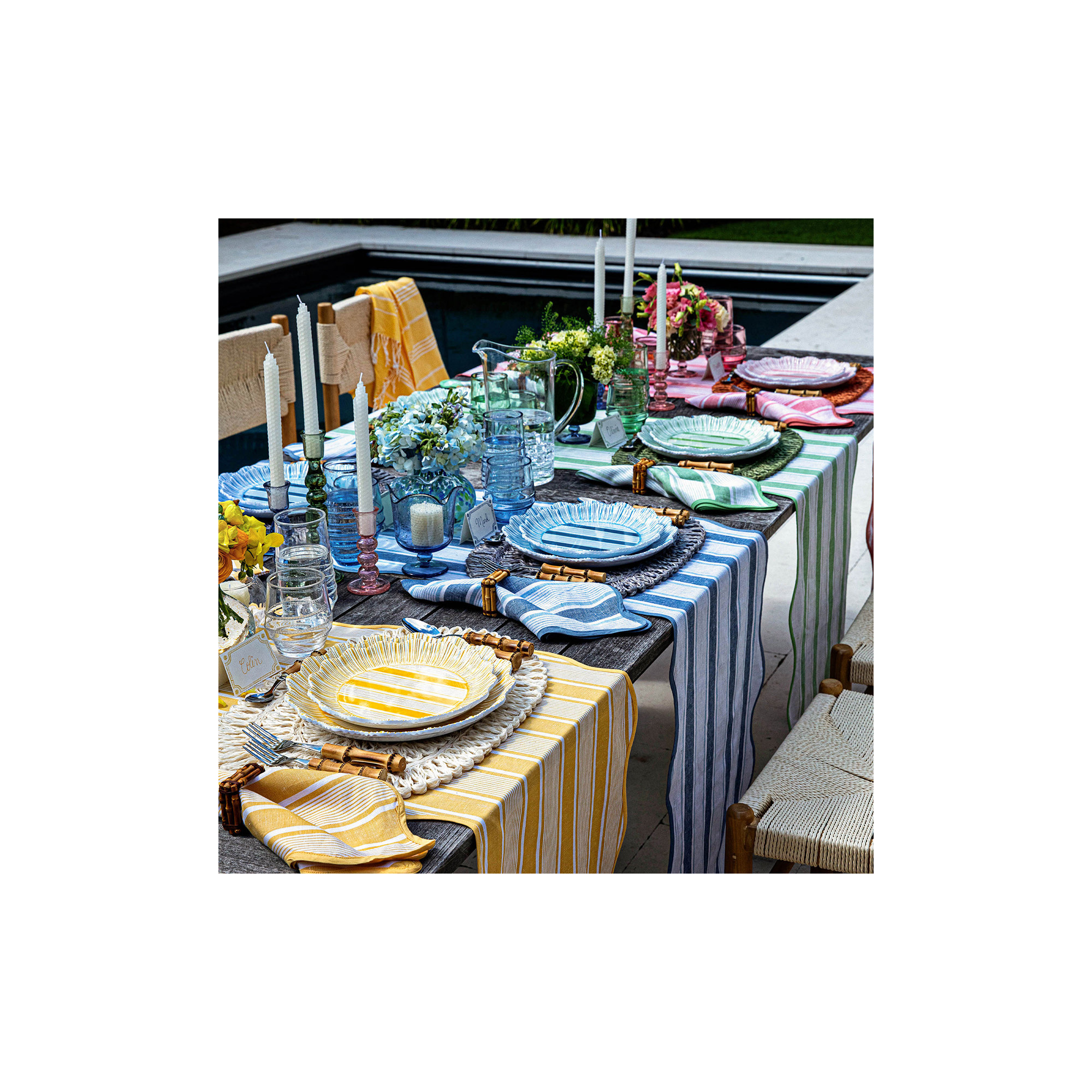 Cabana Stripe Melamine Dinner Plates, Sunshine