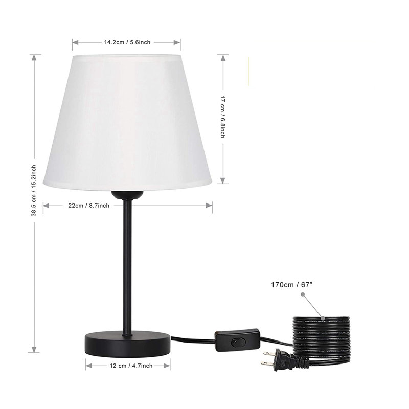 15.4 Inch Tall Table Lamps with Metal Base&Fabric Lamp Shade