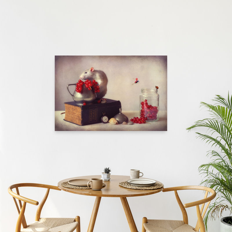 Rat And Red Currants Rustic Vintage Whimsical Ladybug Wall Art Print by Ellen van Deelen - 1 Piece Wrapped Canvas Wall Art