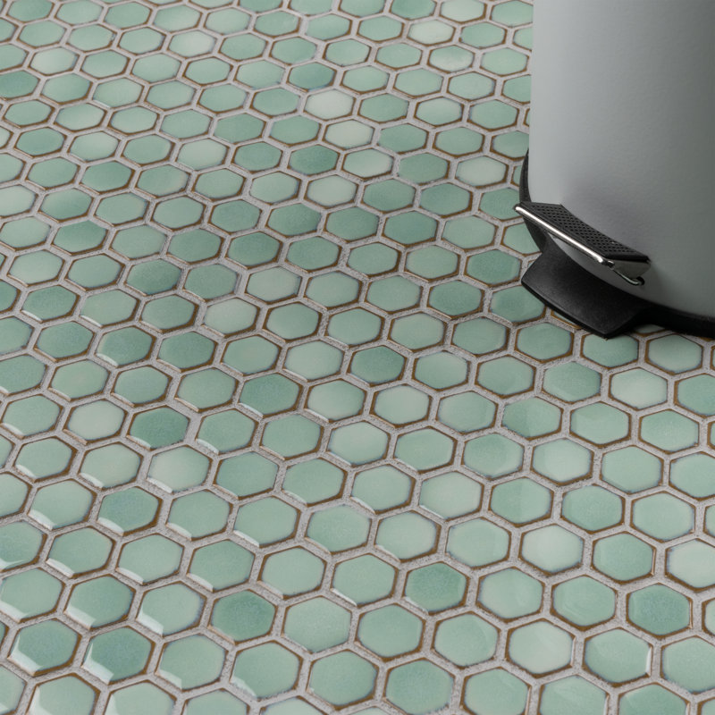 Hudson 1" x 1" Porcelain Honeycomb Mosaic Wall & Floor Tile, Mint Green