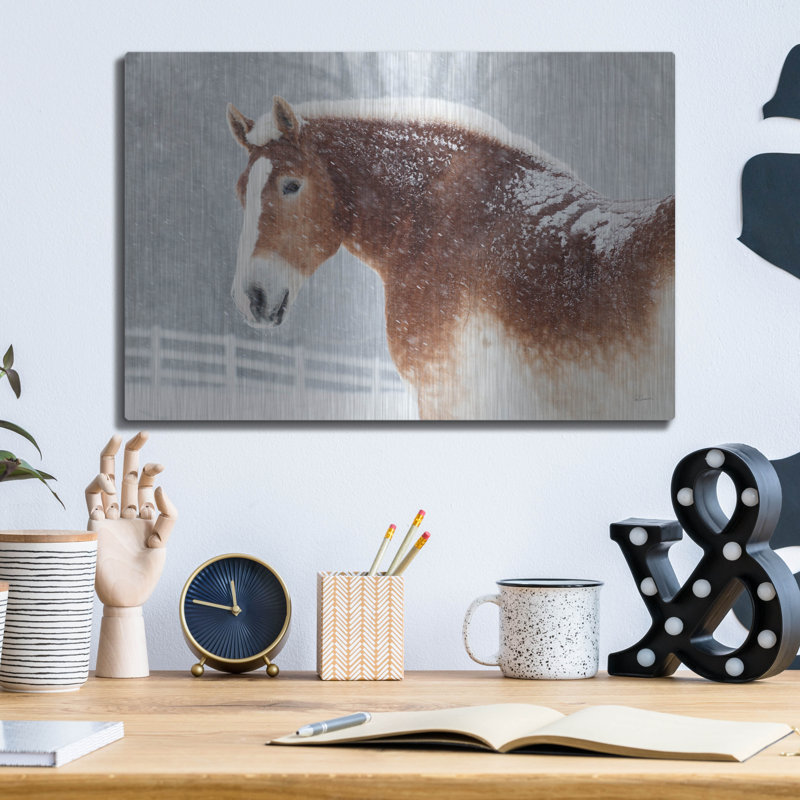 Art mural en métal luxueux «Snowy Duck Horse» par Sue Schlabach, 16 po x 12 po, H 12 po x l 16 po