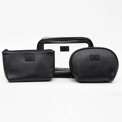 Barbados Barbados 3 pieces Zippered Travel Makeup Bag Set, Waterproof Faux Leather Traveling Cosmetic Pouches