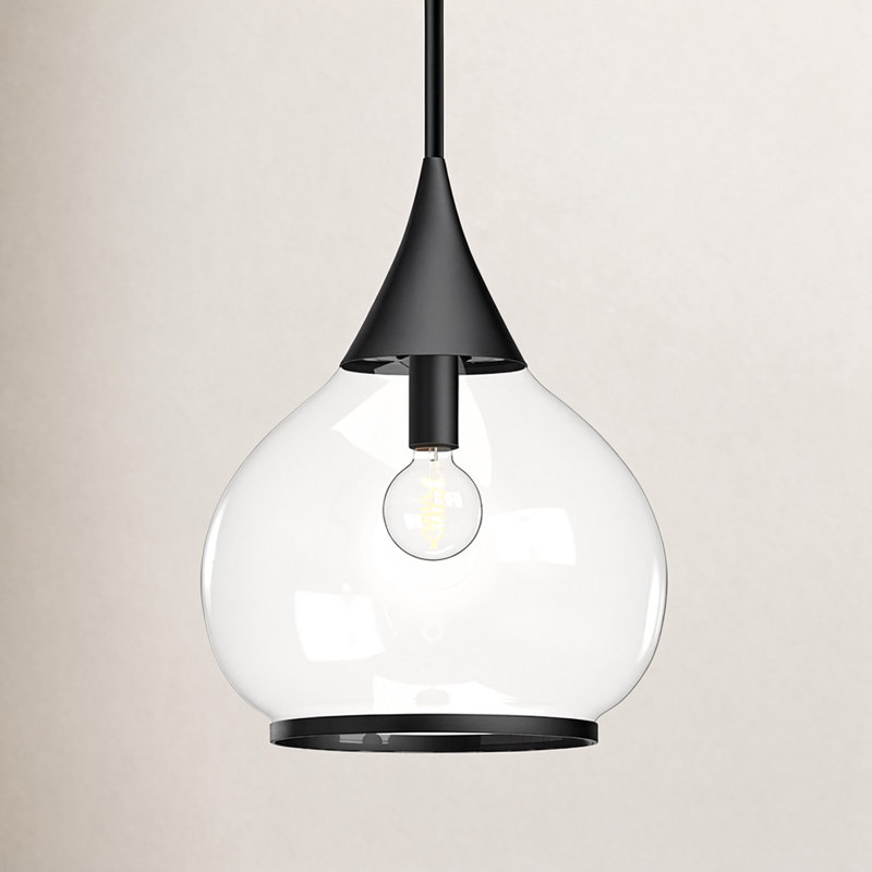 Hazel 1 - Light Single Pendant, Clear, Matte Black, 68" H x 14" W x 14.13" D