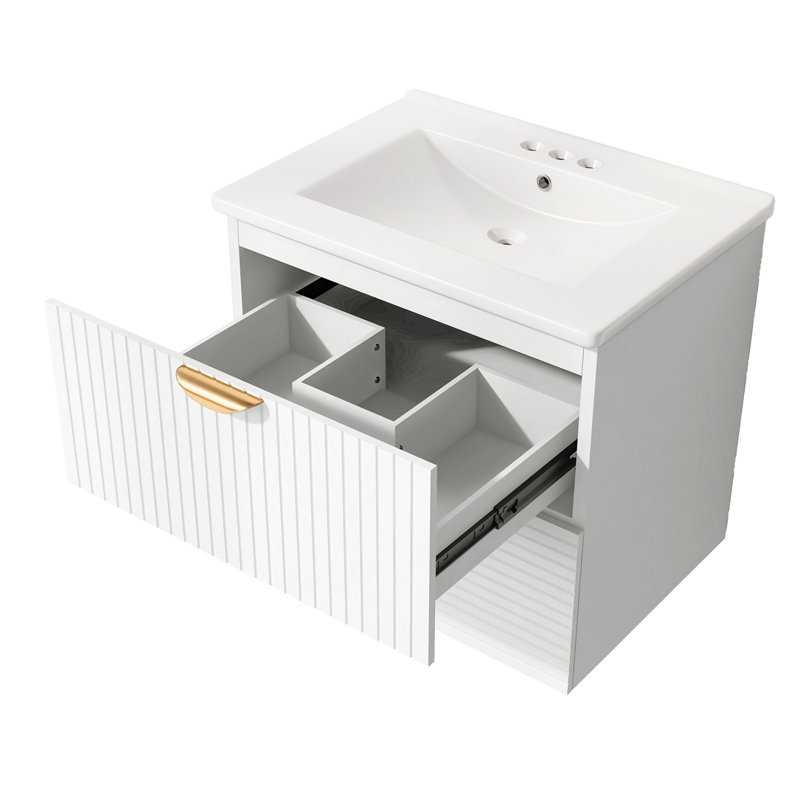 Ensemble de meuble-lavabo simple 24 po avec plateau en céramique Elek, Blanc