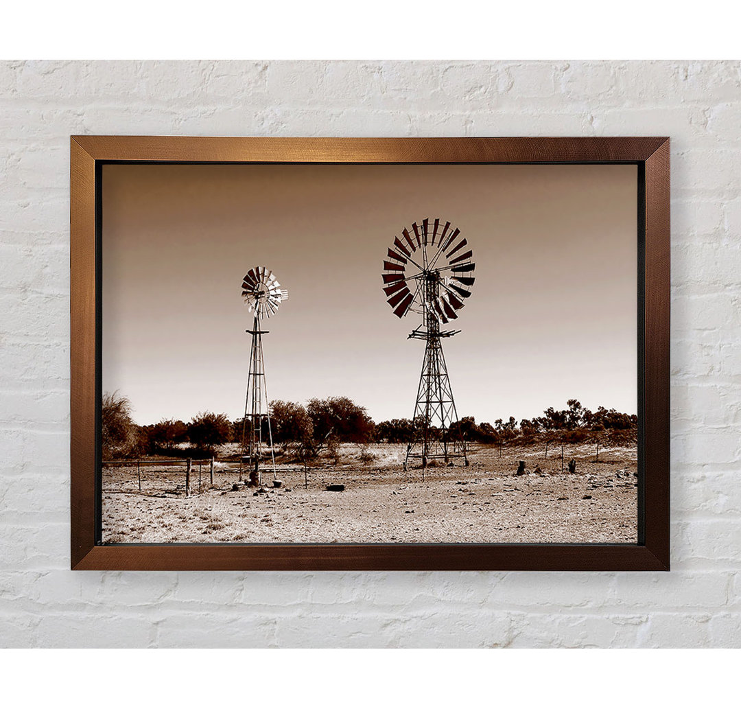 Australische Windmühlen Sepia - Einzelne Bilderrahmen Kunstdrucke